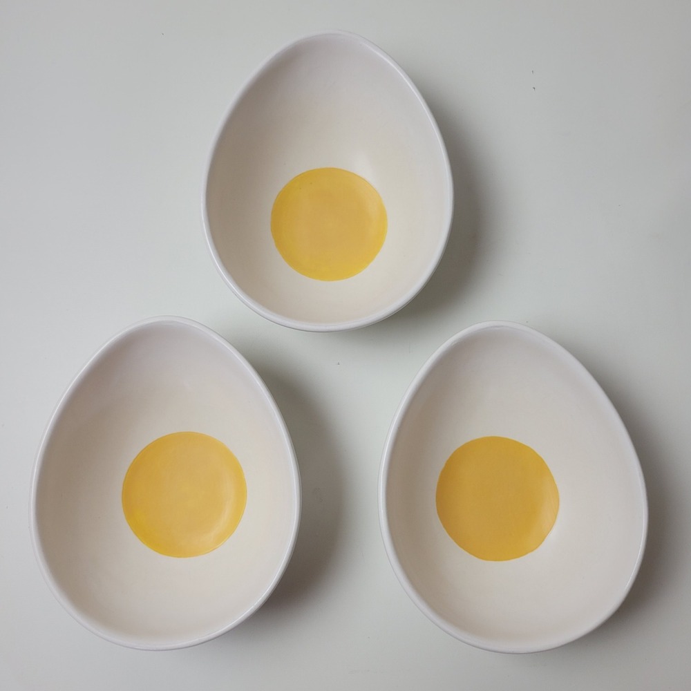 Department 56 Ceramic Egg Shaped Sunny Side Up Bowls Set of 3 White Yellow